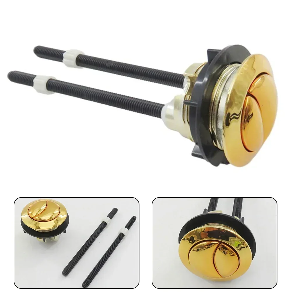 Toilet Fill Valve - ปุ่มชักโครกสีทองสำหรับห้องน้ำปุ่มกดสองด้านปุ่มกดชักโครกรูปทรงเสี้ยวพร้อมแท่ง2อัน