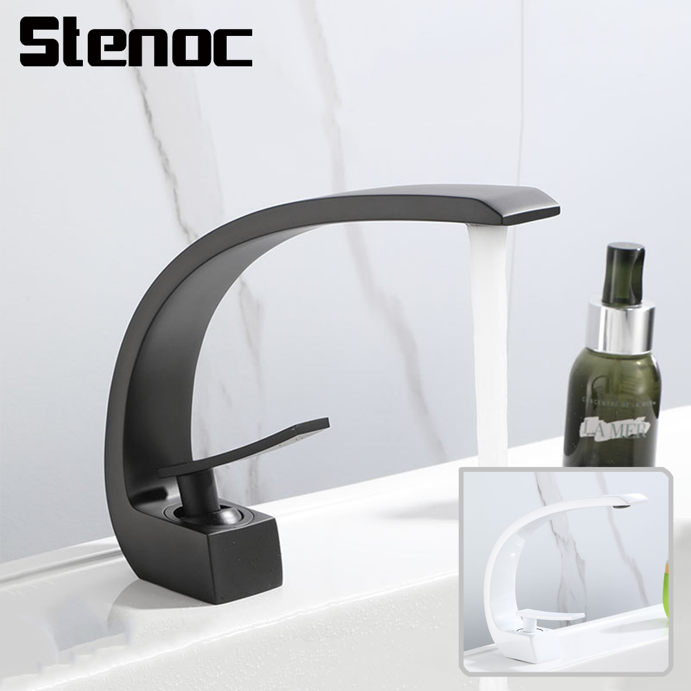 Silicone Tap Washer - ก๊อกน้ำอ่างล้างหน้าแบบโค้ง สีดำ/ขาว ก๊อกผสมน้ำในห้องน้ำ ก๊อกติดตั้งบนเคาน์เตอร์ ก๊อกน้ำอ่างล้างหน้าแบบก้านโยกเดี่ยว ก๊อกน้ำร้อนน้ำเย็นแบบผสม