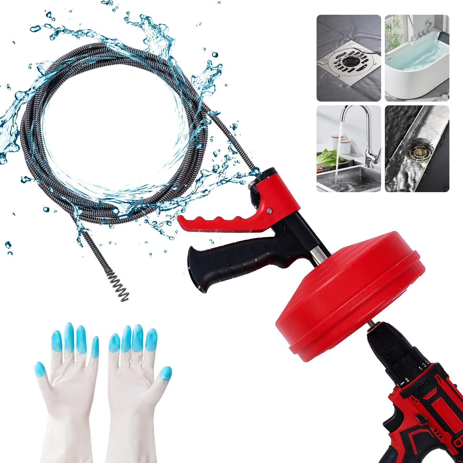 Drain Snake Flexible - เครื่องมือทะลวงท่อระบายน้ำแบบมืออาชีพ ชนิดมือหมุน/ไฟฟ้า สำหรับแก้ปัญหาท่ออุดตัน ทะลวงท่อได้อย่างรวดเร็ว ความยาว 5-10