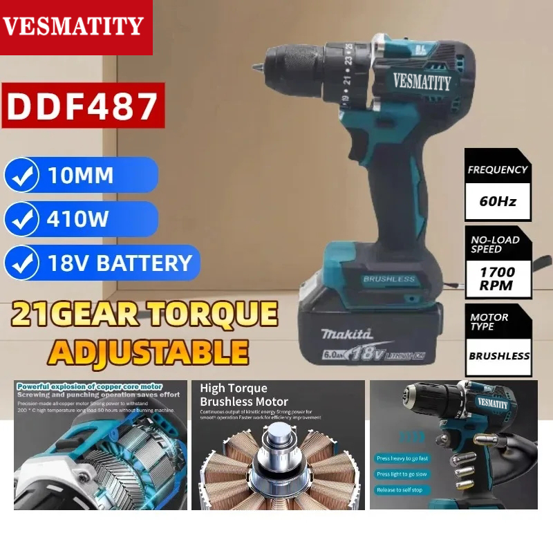 DDF487 สว่านไร้สายแบบไร้แปรงถ่ - Makita Drill Ddf484 บทวิจารณ์และราคา